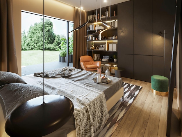 3D-Rendering Moderne Luxus-Schlafzimmer-Innenarchitektur