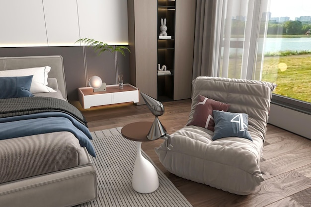3D-Rendering Moderne Luxus-Schlafzimmer-Innenarchitektur