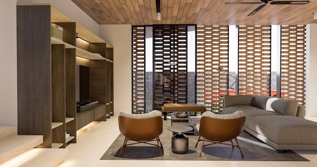 3D-Rendering Moderne Luxus-Wohnzimmer-Innenarchitektur