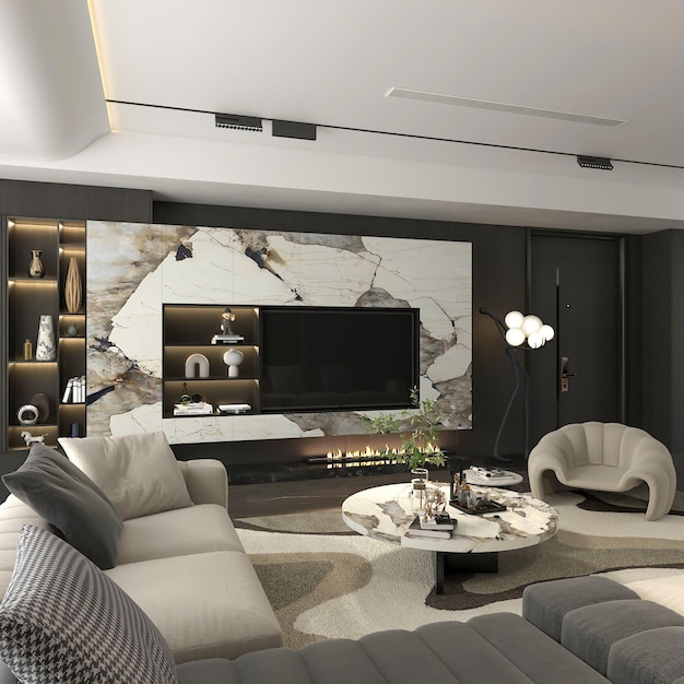 3D-Rendering Moderne Wohnzimmer Innenarchitektur