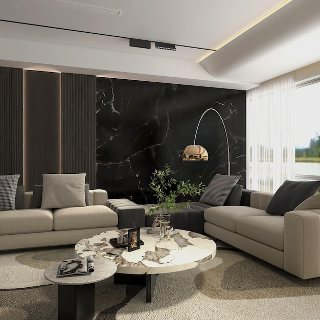 3D-Rendering Moderne Wohnzimmer Innenarchitektur