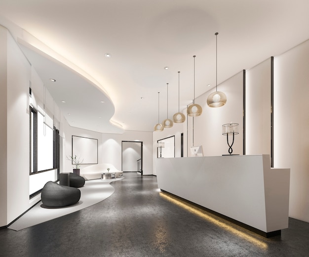 3D-Rendering moderner Luxushotel und Büroempfang und Lounge