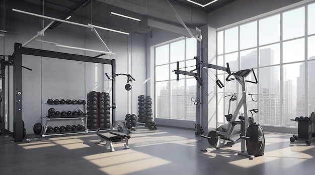 3D-Rendering modernes Loft-Fitnessstudio und Fitness