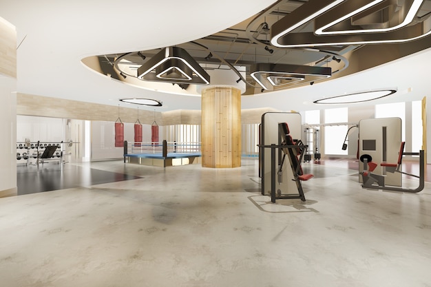 3D rendering moderno loft gimnasio y fitness