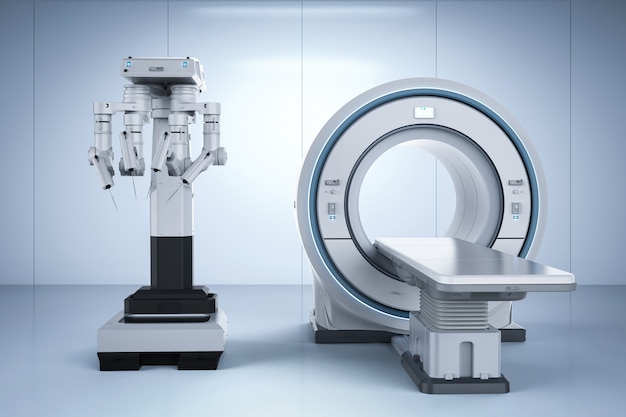 3D-Rendering-MRT-Scan-Maschine mit Roboterchirurgie