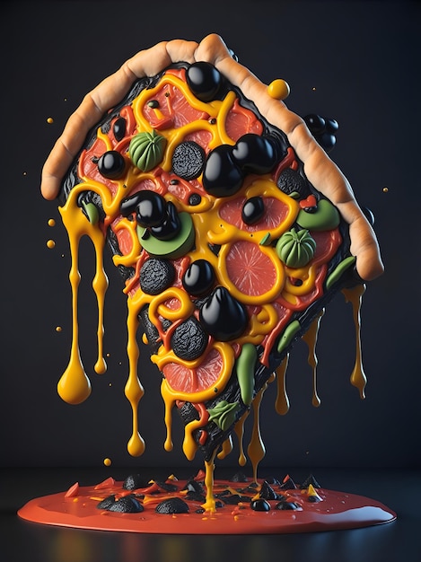 3D-Rendering niedliche Pizza abstrakte Form