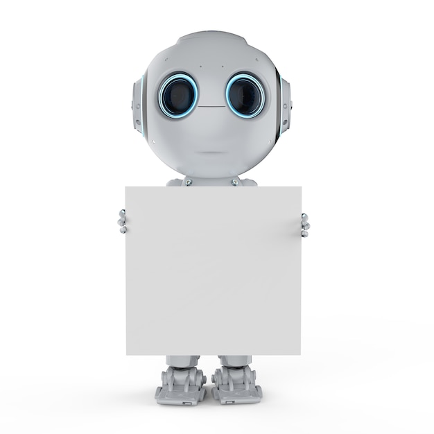 3D-Rendering niedlichen Roboter der künstlichen Intelligenz mit leerer Notiz