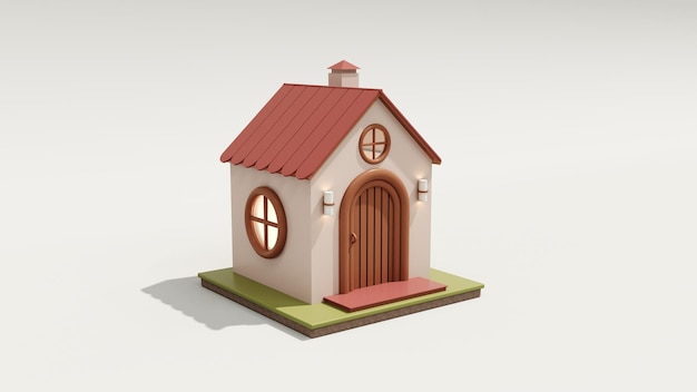 3D-Rendering Niedliches Öko-Haus Modernes Cartoon-Haus mit Fenstern und Türen Immobilienkonzept