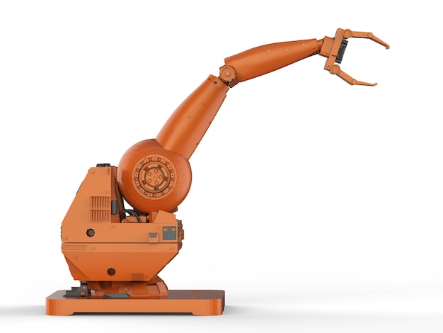 3D-Rendering orange Roboterarm auf weißem Hintergrund