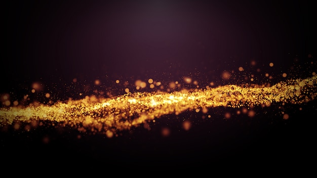 3D-Rendering Partikel Goldglitter auf schwarzem Hintergrund.