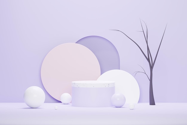 3D-Rendering Pastellvioletter minimaler Hintergrund mit Podiumsständer Violette Bühnenplattform für kosmetische Produktpräsentation und Werbung Studioszene mit Vitrinensockel in klarem Design