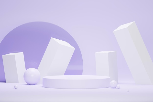 3D-Rendering Pastellvioletter minimaler Hintergrund mit Podiumsständer Violette Bühnenplattform für kosmetische Produktpräsentation und Werbung Studioszene mit Vitrinensockel in klarem Design