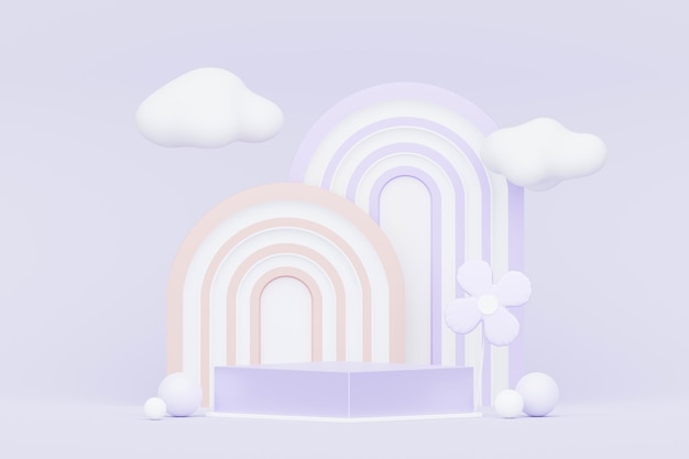 3D-Rendering Pastellvioletter minimaler Hintergrund mit Podiumsständer Violette Bühnenplattform für kosmetische Produktpräsentation und Werbung Studioszene mit Vitrinensockel in klarem Design