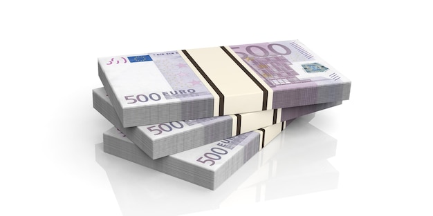 3D rendering pilas de billetes de 500 euros