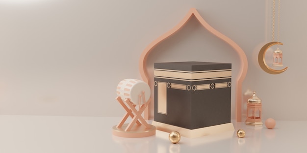 3D-Rendering-Podiumanzeige des Produkt-Eid-Mubarak-Verkaufskonzepts