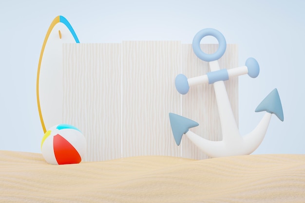 3D-Rendering Podiumsständer für den Sommerverkauf zur Präsentation von Produkten Beach Vacations Scene im Sommer für Mock-up
