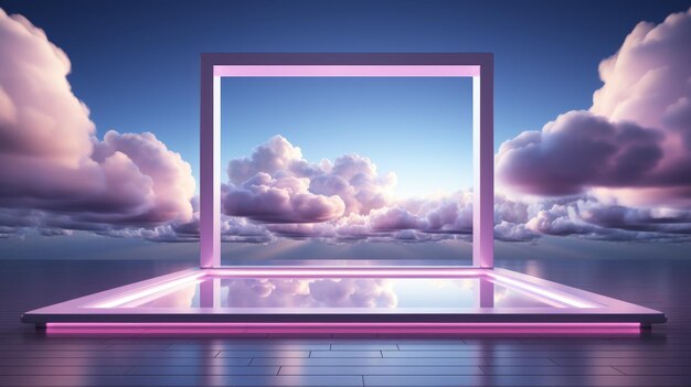 3D-Rendering-Produktpräsentationspodest auf minimalistischem Hintergrund aus Pastellwolken