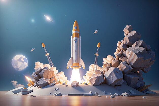 3D-Rendering Rakete startet Raumschiff 3D-Illustration Design