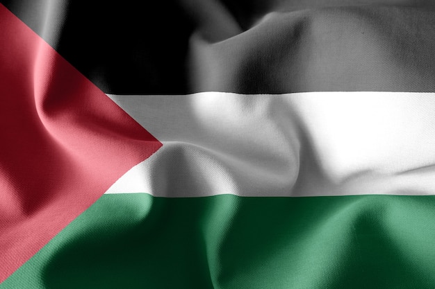 Foto 3d-rendering realistische wehende seidenflagge palästinas