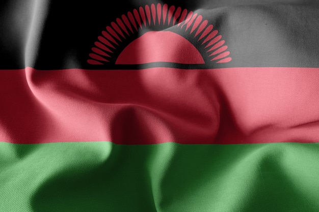 Foto 3d-rendering realistische wehende seidenflagge von malawi