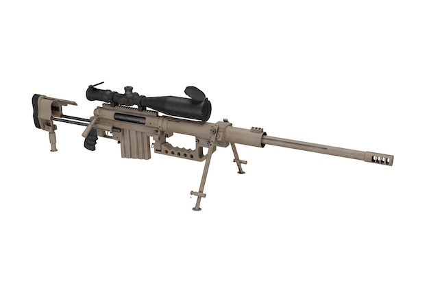 Foto 3d rendering rifle de largo alcance aislado en fondo blanco concepto de arma de fuego