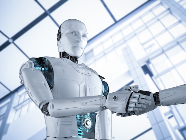 3D rendering robot mano temblorosa en Office