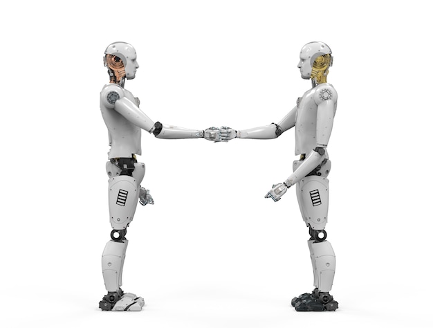 3D rendering robot mano temblorosa sobre fondo blanco.