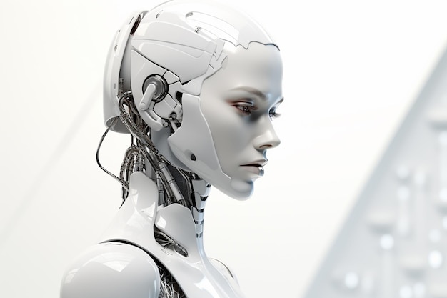 3D-Rendering-Roboter oder Cyborg vor einem blauen Hintergrund