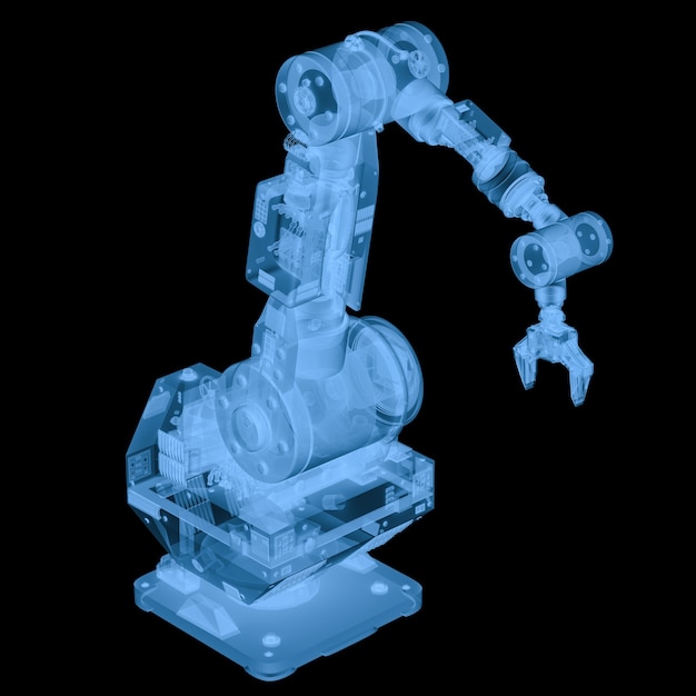 3D-Rendering-Röntgen-Roboterarm isoliert auf Schwarz