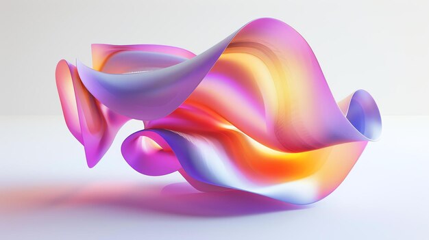 3D-Rendering Rosa, lila und gelb durchsichtige Wellenform auf weißem Hintergrund