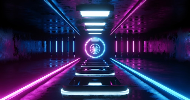 3D-Rendering rosa und blauer Neon-Scifi-Tunnelhintergrund