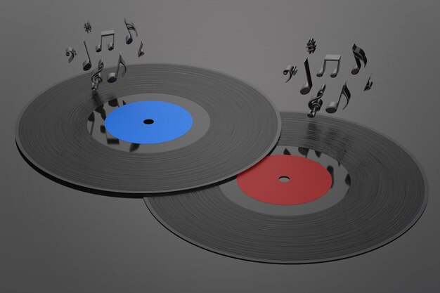 3D-Rendering-Schallplatte mit Musiknoten