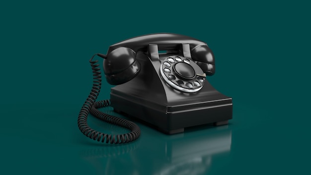3D-Rendering schwarz altes Telefon grüner Hintergrund Jahrgang