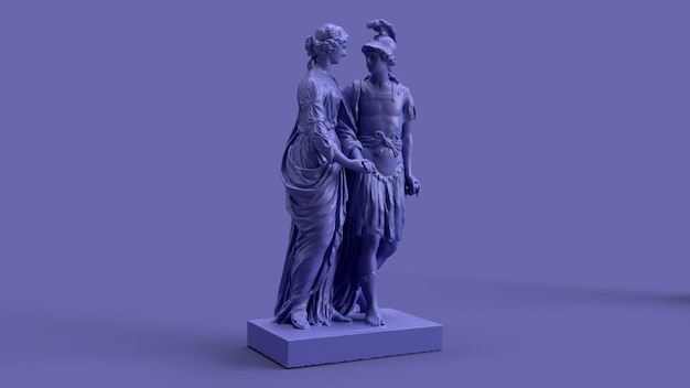 3D-Rendering Sehr Peri Farbe violett Liebhaber umarmen antike Statuen