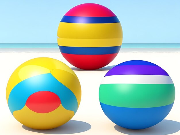 Foto 3d-rendering-set von strandbällen mit verschiedenen farben isoliert auf weißem hintergrund