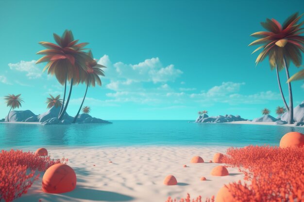 3D-Rendering Sommerstrandlandschaft