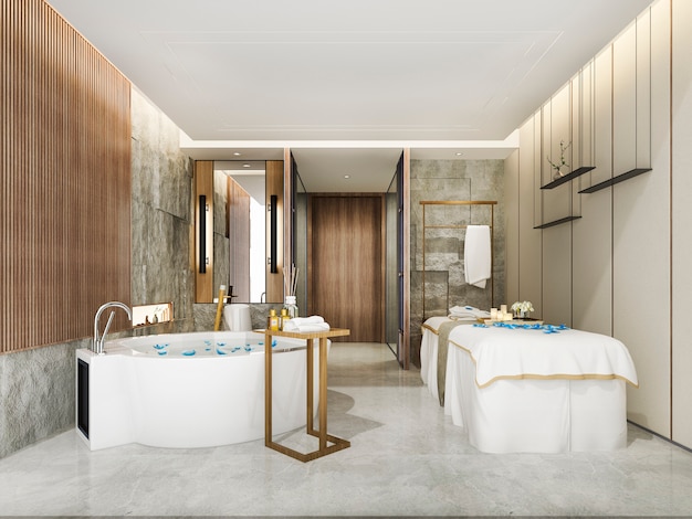 3D-Rendering-Spa und Massage-Wellness in der Hotelsuite mit Badewanne