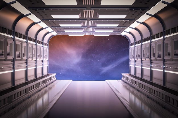 3D-Rendering Space-Shuttle-Interieur oder Raumschiff-Kabinenraum im Inneren