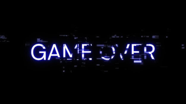 3D-Rendering-Spiel über Text mit Bildschirm-Effekten technologischer Störungen