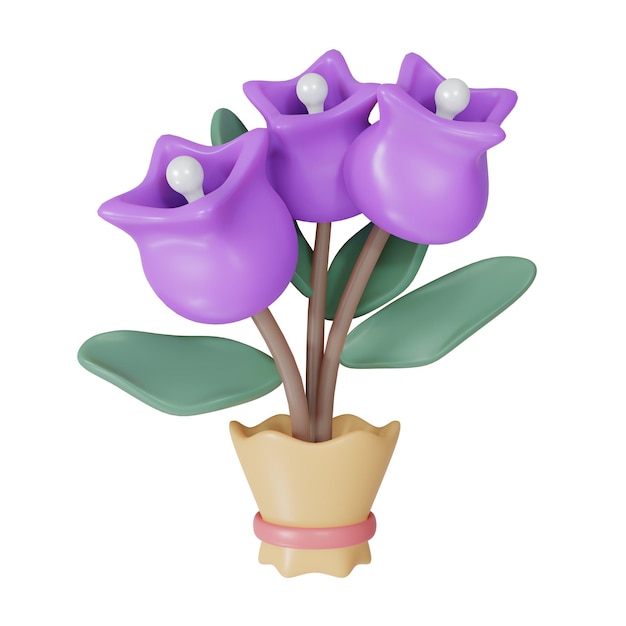 Foto 3d-rendering strauß tulpenblume isoliert auf weißem hintergrund 3d-render-cartoon-stil