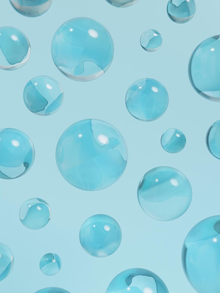 3D Rendering Studio Shot Fondo de gotas de agua azul claro para belleza Cuidado de la piel alimentos y bebidas