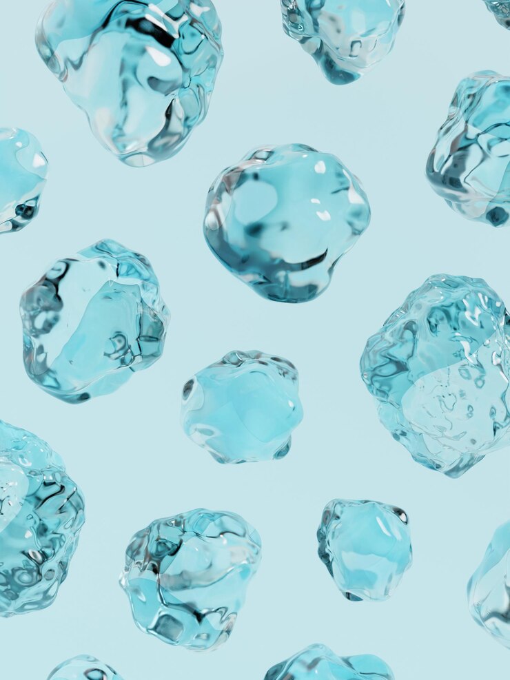 3D Rendering Studio Shot Fondo de gotas de agua azul claro para belleza Cuidado de la piel alimentos y bebidas