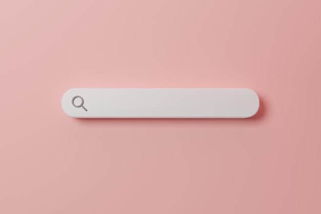 3D-Rendering-Suchleiste auf rosa Hintergrund. Nachbildung einer Suchmaschinen-Website