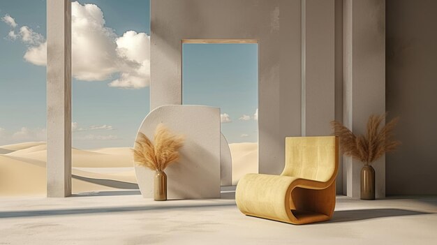 Foto 3d-rendering surrealistischer wüstenlandschaft moderne minimalistische form