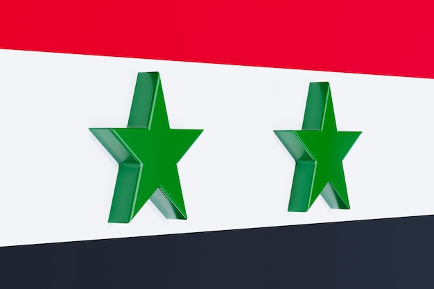 3D-Rendering Syrien Flagge Nahaufnahme Hintergrund. Grüne 3D-Sternfigur