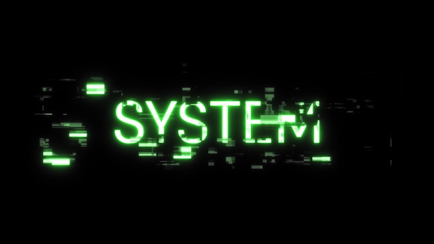 3D-Rendering-Systemtext mit Bildschirm-Effekten technologischer Störungen