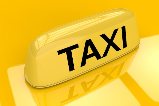 3D-Rendering-Taxi-Schild auf gelbem Hintergrund