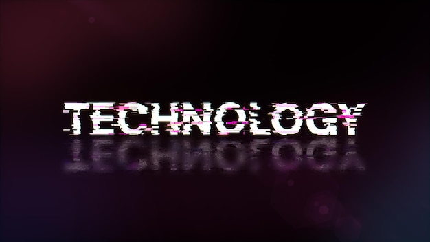 Foto 3d-rendering-technologie-text mit bildschirm-effekten technologischer störungen