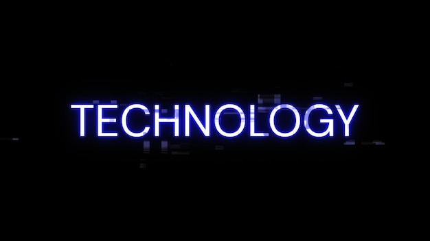 Foto 3d-rendering-technologie-text mit bildschirm-effekten technologischer störungen