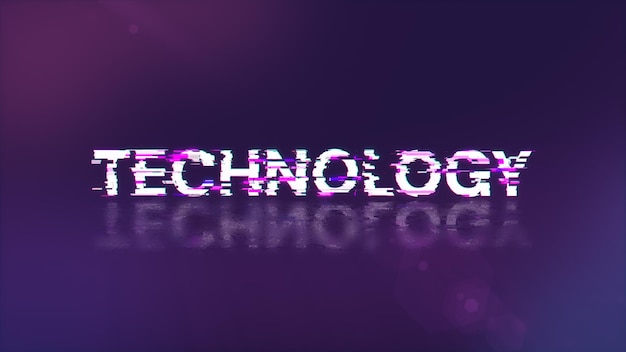 Foto 3d-rendering-technologie-text mit bildschirm-effekten technologischer störungen